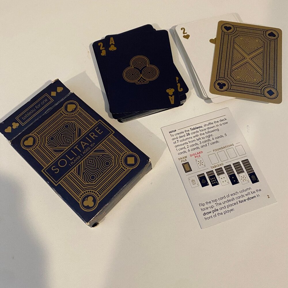 Solitaire Card Deck Blue Gold Foil Design by Buffalo Games 1 Player